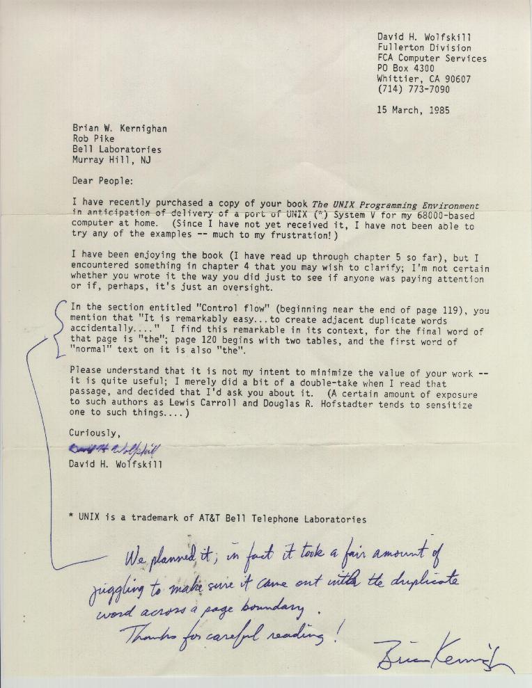 Note from Brian Kernighan